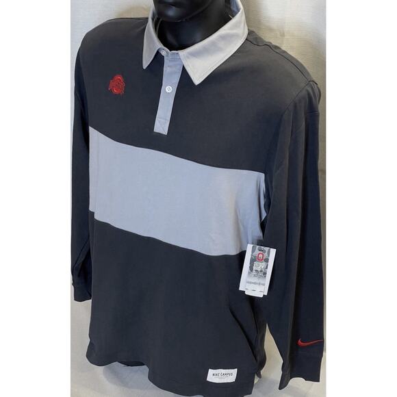 Ohio State Buckeyes Nike Long Sleeve Polo Shirt Rugby Jersey Mens Large NEW - Picture 10 of 11